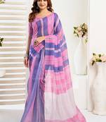 Multicolor lavender linen printed ready to wear saree