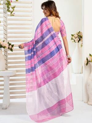 Multicolor lavender linen printed ready to wear saree 2