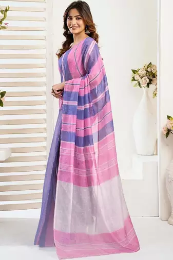 Multicolor lavender linen printed ready to wear saree