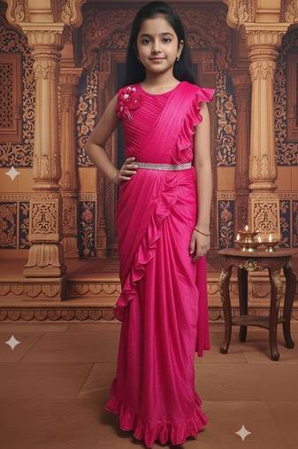 Pink girls ready to wear sarees