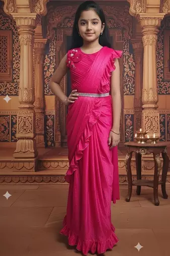 Pink girls ready to wear sarees