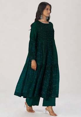 Deep green panelled festive co-ord set 2