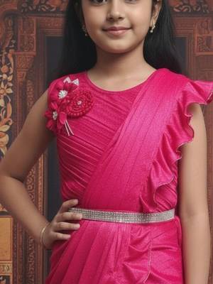 Pink girls ready to wear sarees 2