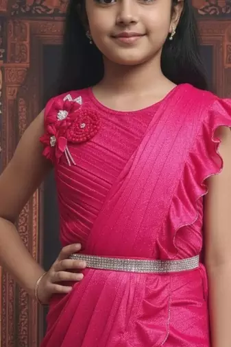 Pink girls ready to wear sarees