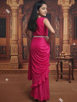 Pink girls ready to wear sarees 3