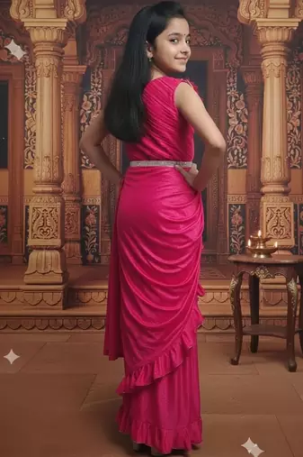 Pink girls ready to wear sarees
