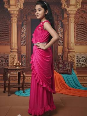 Pink girls ready to wear sarees 4