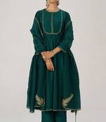 Emerald green raw silk festive kurta set