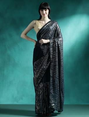 Teal embroidery saree with blouse piece 1