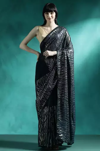 Teal embroidery saree with blouse piece