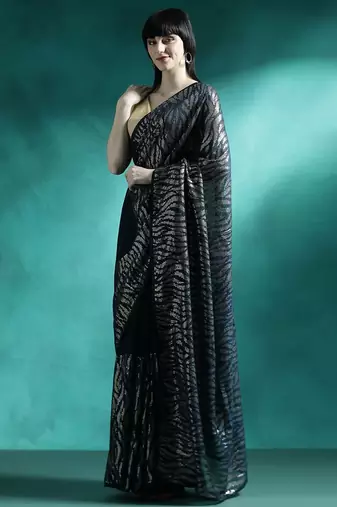 Teal embroidery saree with blouse piece