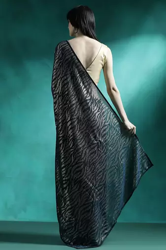Teal embroidery saree with blouse piece