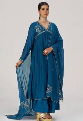 Deep riverside blue festive kurta set 1