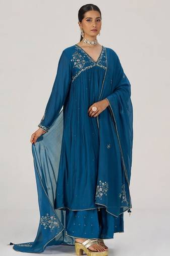 Deep riverside blue festive kurta set