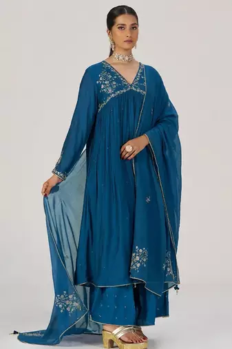 Deep riverside blue festive kurta set