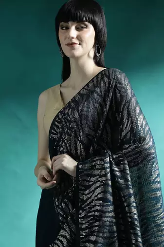 Teal embroidery saree with blouse piece