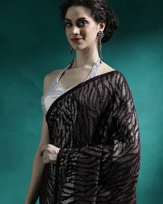 Brown embellished saree with unstitched blouse piece 1