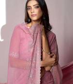 Pink embellished with beads and stones saree with blouse piece