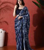 Blue ready to wear satin floral digital printed saree