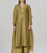 Khaki and gold foil printed festive kurta set