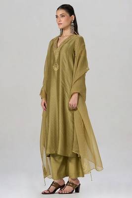 Khaki and gold foil printed festive kurta set 2
