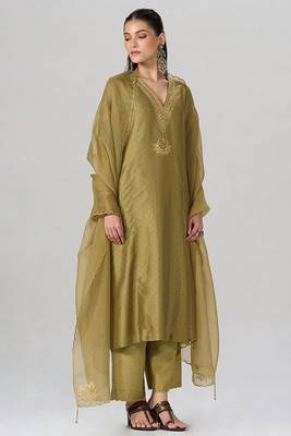 Khaki and gold foil printed festive kurta set 3