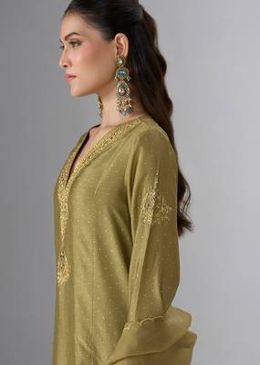 Khaki and gold foil printed festive kurta set 4
