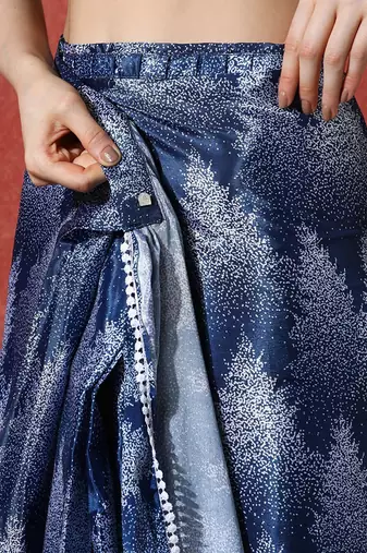 Blue ready to wear satin floral digital printed saree