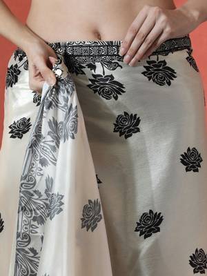 Off white ready to wear satin floral digital printed saree 5
