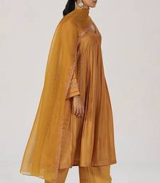 Light mustard print and embroidered festive kurta set