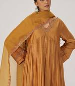 Light mustard print and embroidered festive kurta set