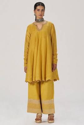 Golden yellow festive silk co-ord set 1