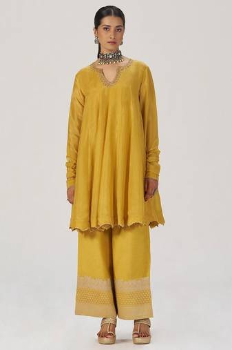 Golden yellow festive silk co-ord set