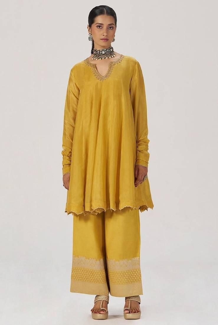 Golden yellow festive silk co-ord set