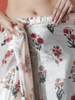 White ready to wear satin floral digital printed saree 5