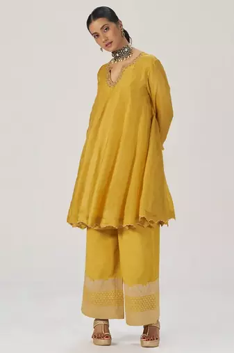 Golden yellow festive silk co-ord set
