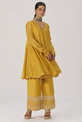 Golden yellow festive silk co-ord set 5
