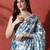Blue ready to wear satin floral digital printed saree