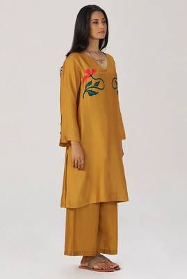 Mustard floral silk festive co-ord set 1