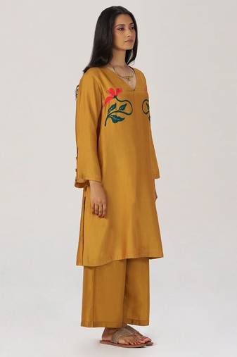 Mustard floral silk festive co-ord set