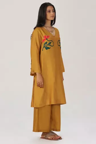 Mustard floral silk festive co-ord set