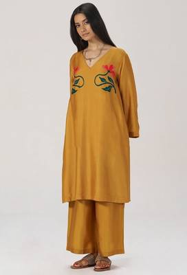 Mustard floral silk festive co-ord set 2
