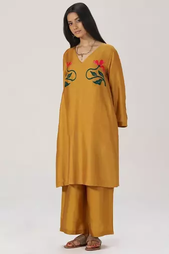 Mustard floral silk festive co-ord set