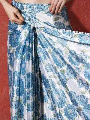 Blue ready to wear satin floral digital printed saree 5