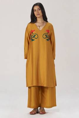 Mustard floral silk festive co-ord set 3