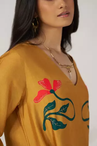 Mustard floral silk festive co-ord set
