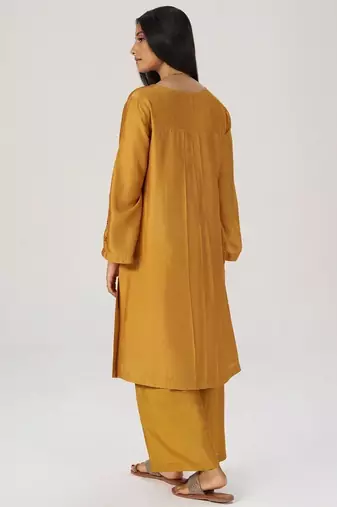Mustard floral silk festive co-ord set