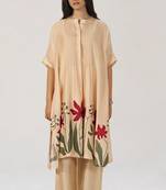 Beige botanical silk festive co-ord set