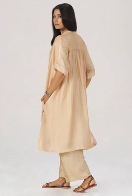 Beige botanical silk festive co-ord set 2