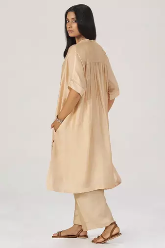 Beige botanical silk festive co-ord set